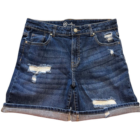 Wonder Nation Girls Dark Wash Cuffed Denim Distressed Bermuda Shorts Size 16