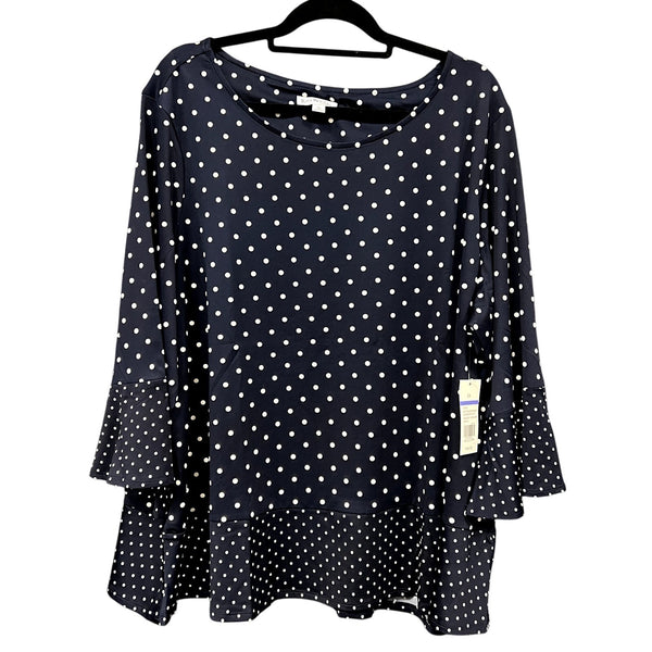 NWT Kim Rogers Navy Polka Dot Ruffle Top Size 3XL
