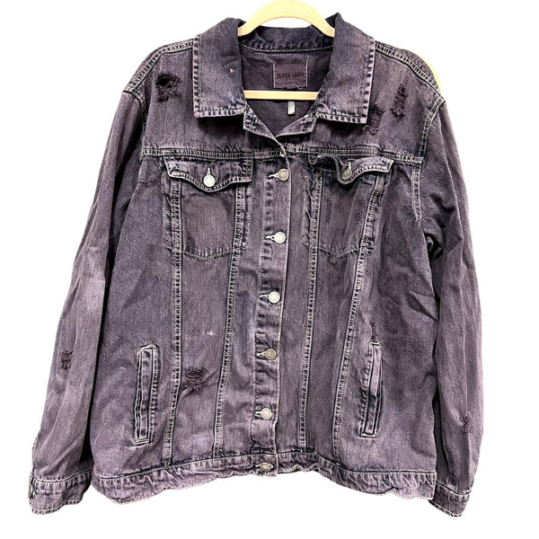 Black Label Purple Black Distressed Denim Jacket Size 2XL