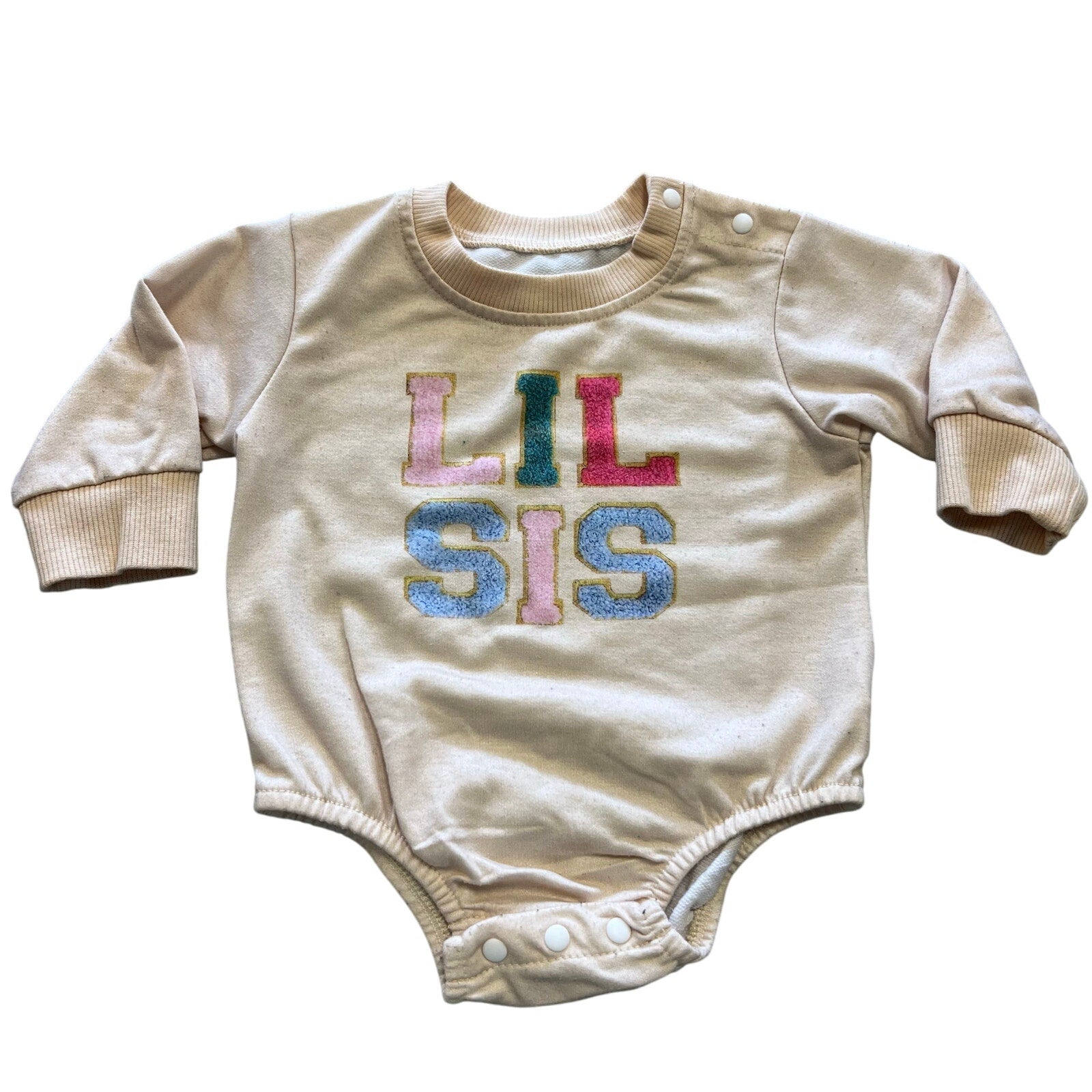 Lil Sis Ivory Long Sleeve Snap Romper Size 0-3 Mo