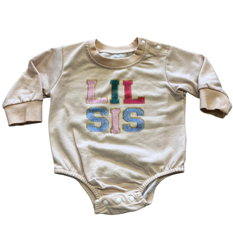 Lil Sis Ivory Long Sleeve Snap Romper Size 0-3 Mo