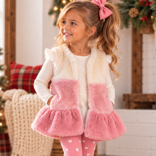 MudPie Girls Pink Color Block Fuzzy Vest Size 2T/3T