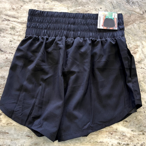 NWT Crane High Waisted Lined Black Athletic Shorts with Pockets Small