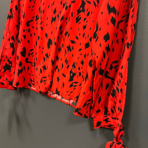 Women's Red + Black Animal Print Long Sleeve Blouse Size XL