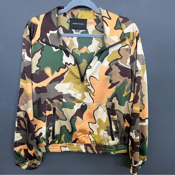 Jealous Tomato Old School Camo Retro Silk Quarter Zip Pullover Small