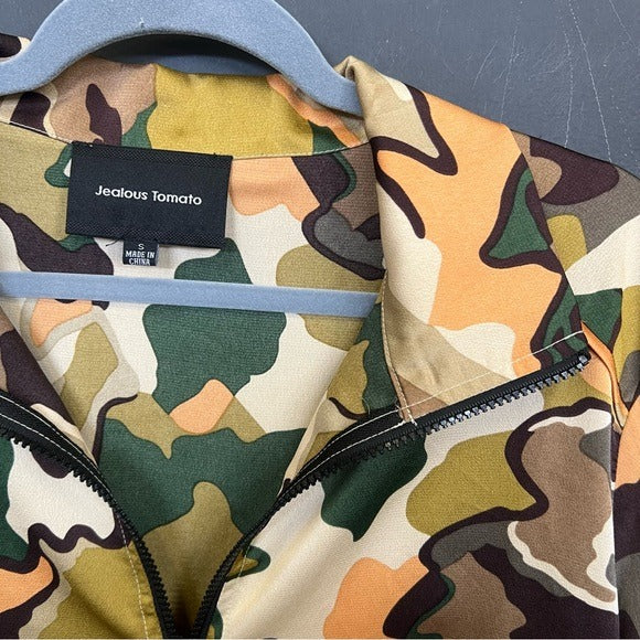 Jealous Tomato Old School Camo Retro Silk Quarter Zip Pullover Small