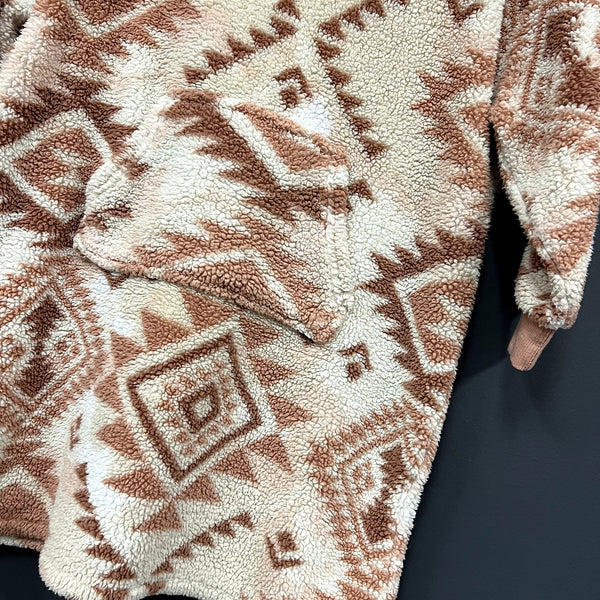 Wonder Nation Girls Cream Snuggle Hooded Aztec Sherpa Medium