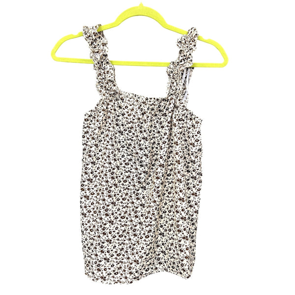 Women's Ivory + Brown Floral Tank Top Small