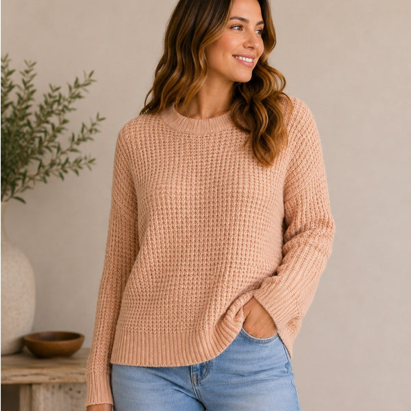 Time and Tru Tan Knit Sweater Size Medium