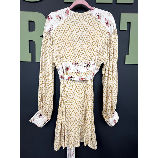 Free People Mixed Print Bom Bom Floral Leopard Mini Dress Large