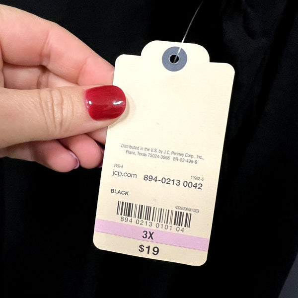 NWT St. John's Bay Long Sleeve Basic V-Neck Top Black 3XL