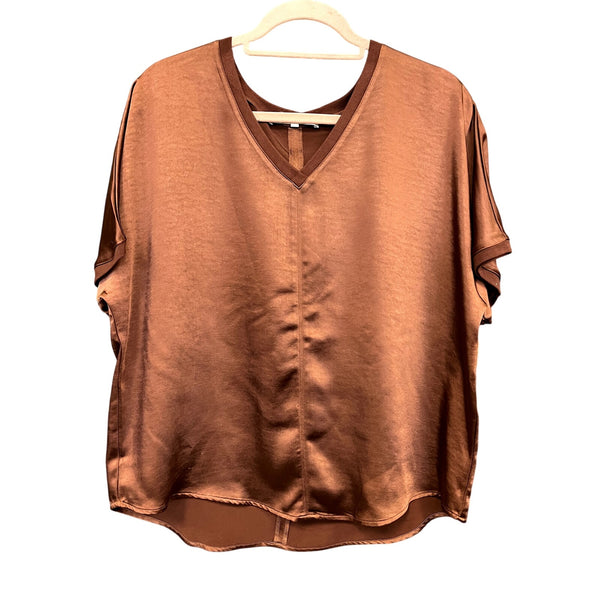 Melissa Nepton Rust Orange Silk V-Neck Blouse Size Large