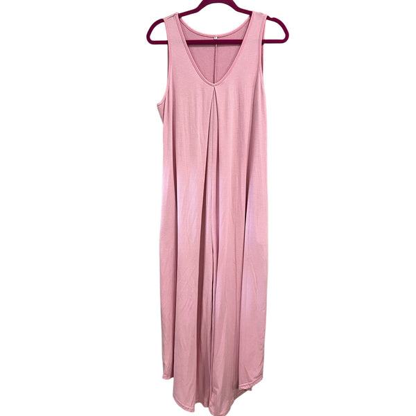 Women's Light Pink Solid V-Neck Jumpsuit Large
