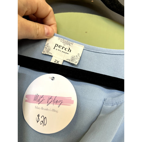 NWT Perch Light Blue Ruffle Sleeve Blouse Plus Size 2XL