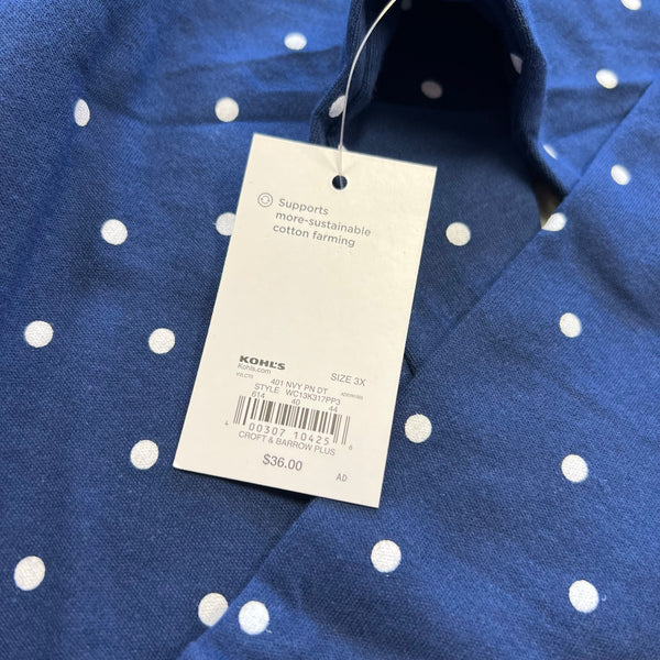 NWT Croft & Borrow Navy Polka Dot Blouse Size 3XL