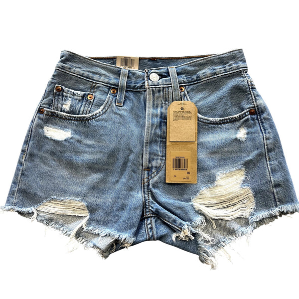 NWT Levi's 501 High Rise Fitted Light Wash Denim Cutoff Shorts Size 24