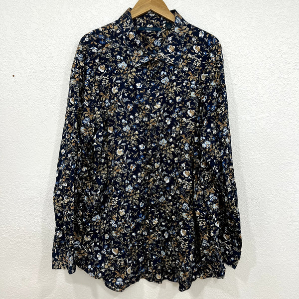 Perry Ellis Men's Navy Floral Button Down Top Plus Size 3XL