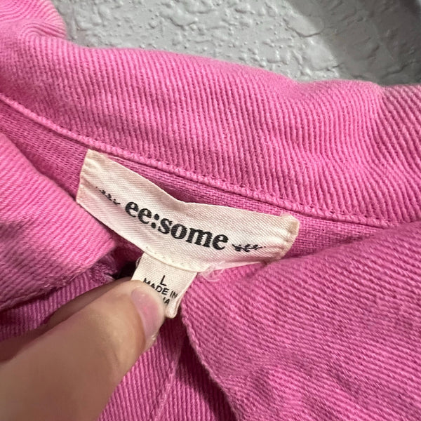 ee:some Boutique Pink Denim Distressed Jacket Large