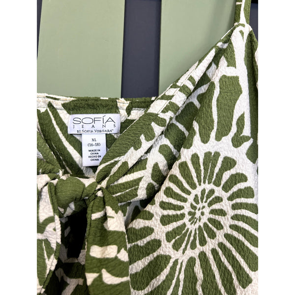 Sofia Jeans Green + White Boho Midi Dress Size XL