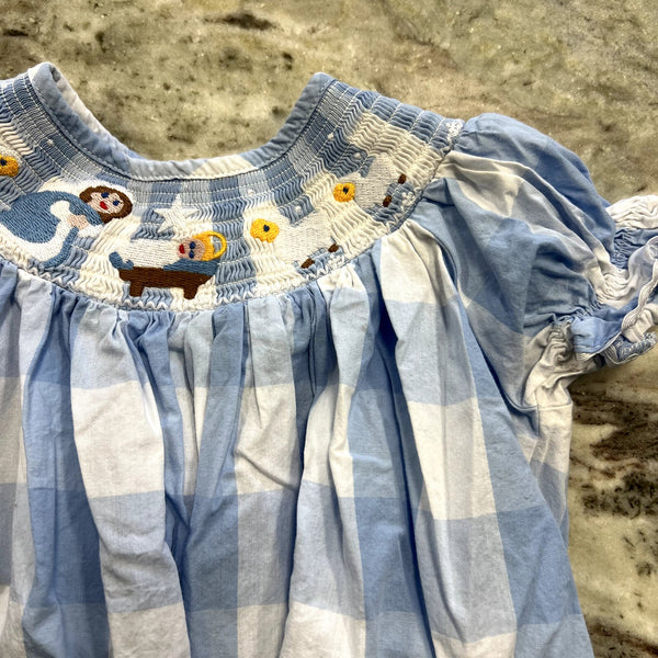 Lil Cactus Blue Plaid Smocked Christmas Dress Size 3T