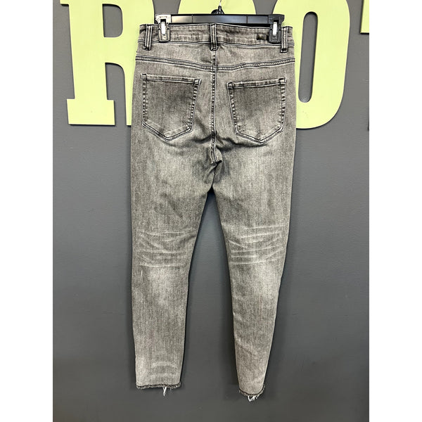 Risen Dark Gray Distressed Skinny Raw Hem Jeans Size 9/29