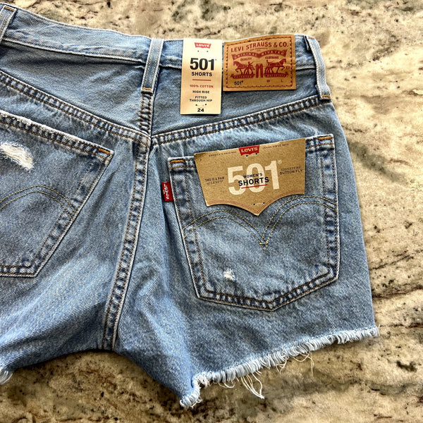 NWT Levi's 501 High Rise Fitted Light Wash Denim Cutoff Shorts Size 24
