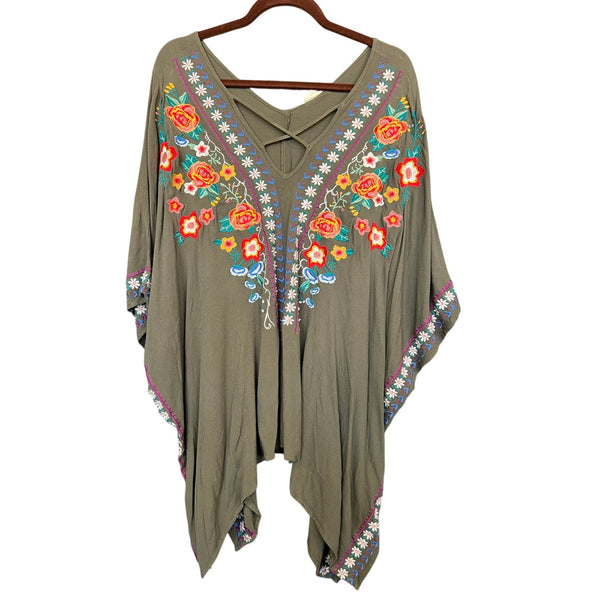 Oddy Women's Olive Green Embroidered Swim Coverup One Size