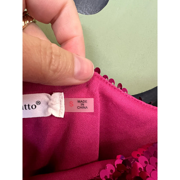 Idem Ditto Boutique Hot Pink Sequin Spaghetti Strap Tank Top Size Small