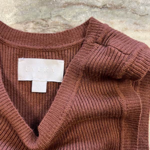 Every Brown Ribbed Sleeveless Crew Neck Sweater XL