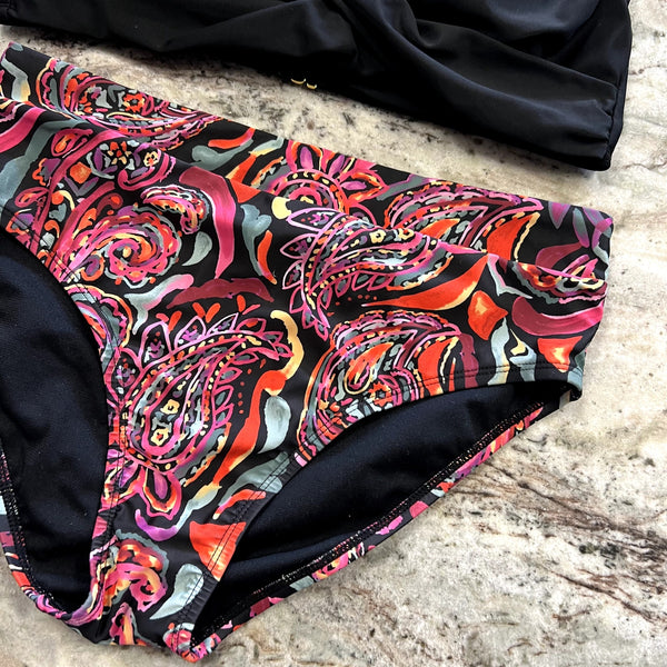 Aqua Couture Paisley + Black Bikini Swimsuit Size Women's M/L