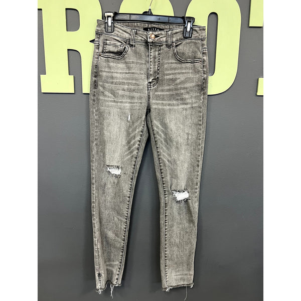 Risen Dark Gray Distressed Skinny Raw Hem Jeans Size 9/29