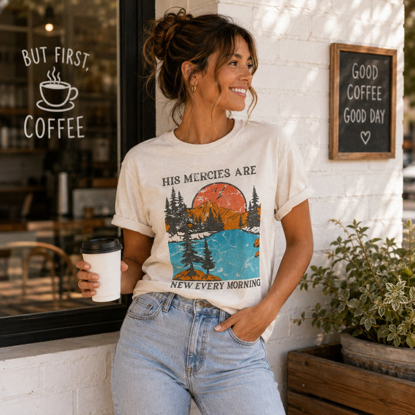 His Mercies Christian Graphic Tee Size Small