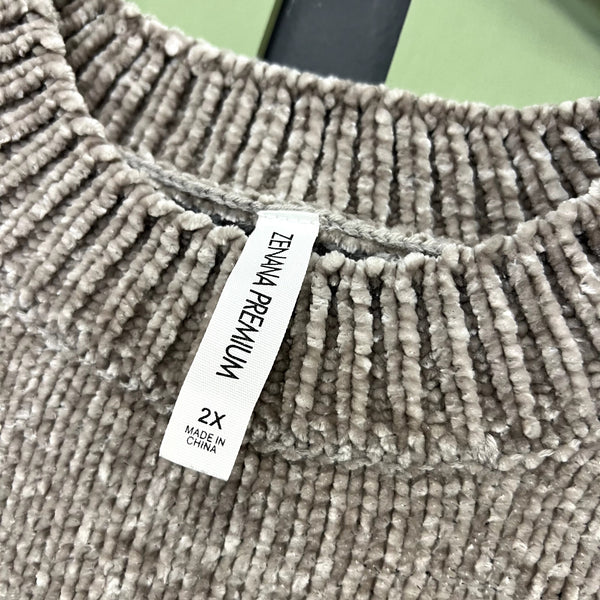 Zenana Premium Light Brown Chenille Sweater Tunic Plus Size 2XL