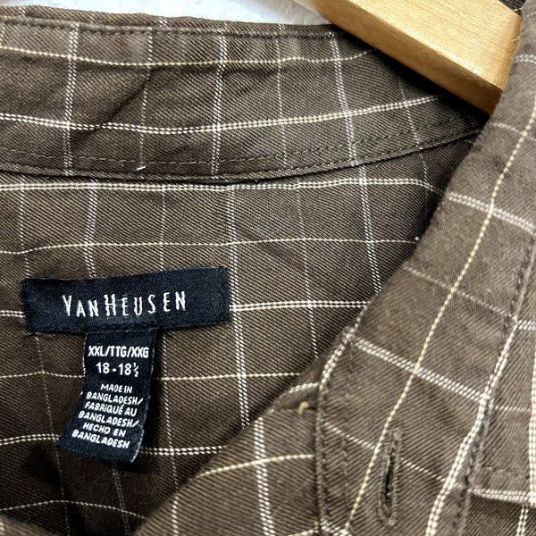 Van Heusen Brown Plaid Button Down Top XXL