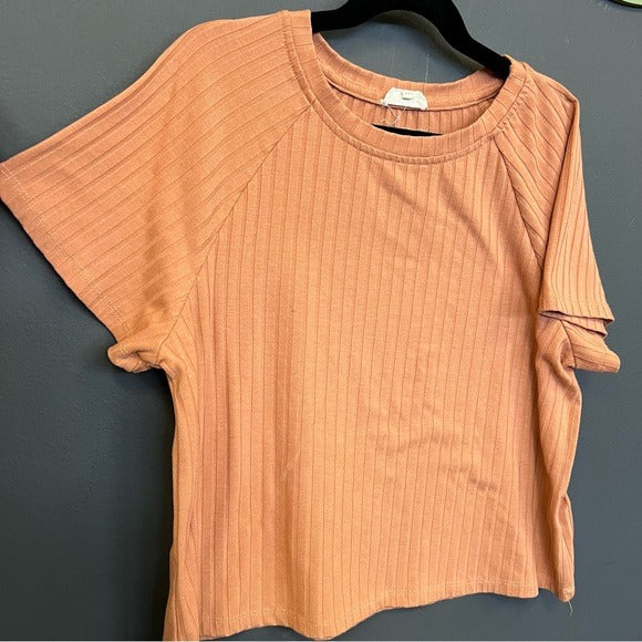 Hayden Girls Orange Ribbed Short Sleeve Top Size Large