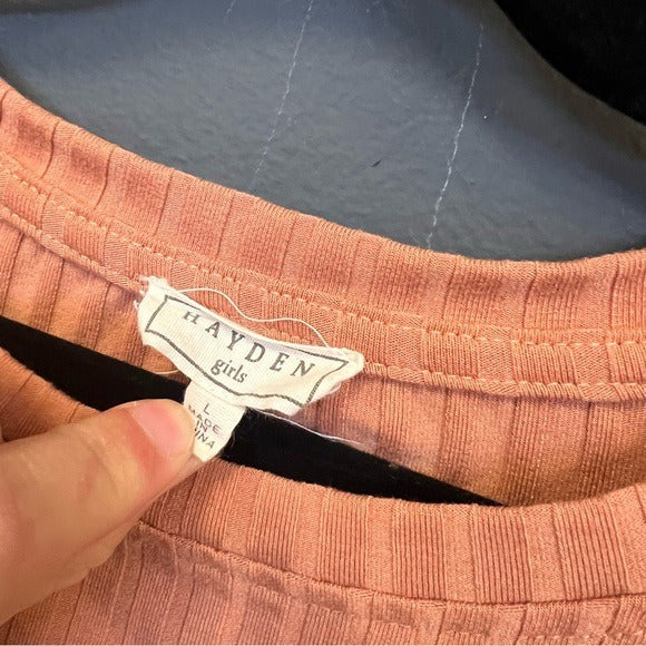 Hayden Girls Orange Ribbed Short Sleeve Top Size Large