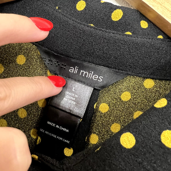 Ali Miles Black + Mustard Mixed Print Button Front Tunic Blouse Large
