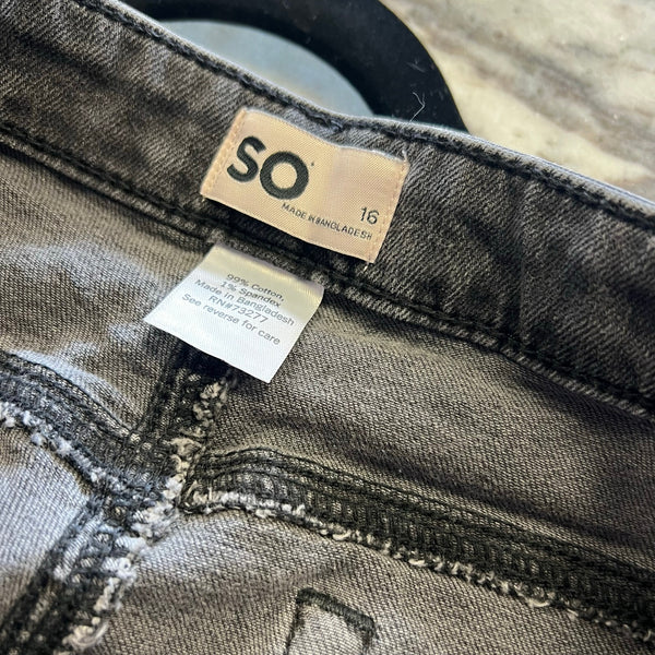 SO Denim Black Acid Washed Flare Jeans Youth Size 16