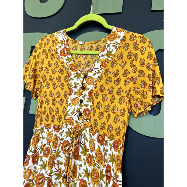 Women's Mustard Floral Maxi Dress Size Small