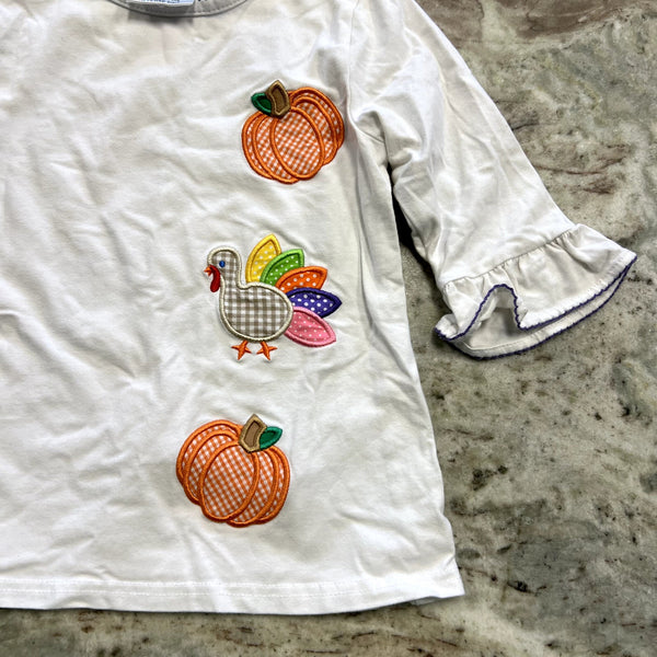 Whimsy Thanksgiving Pumpkin Embroidered Top Girls Size 5