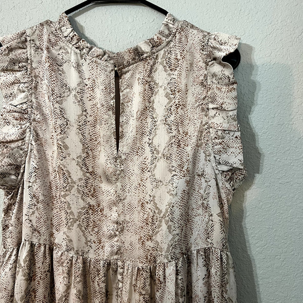 Karlie Taupe/Mauve Snake Print Midi Ruffle Dress Large