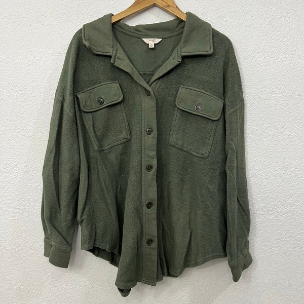 Terra & Sky Olive Green Sherpa Shacket Size 1XL