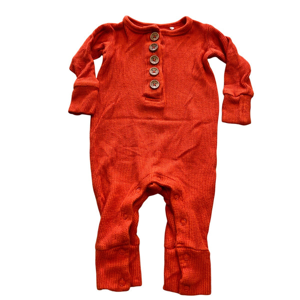 Posh Peanut Orange Thermal Henley One Piece Romper 3-6 Mo