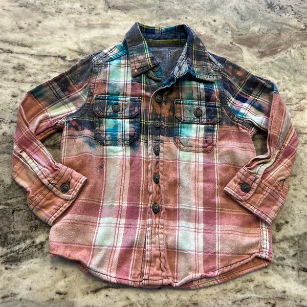 Rock On Embellished Metallic Lips Distressed Flannel Size 18 Mo.