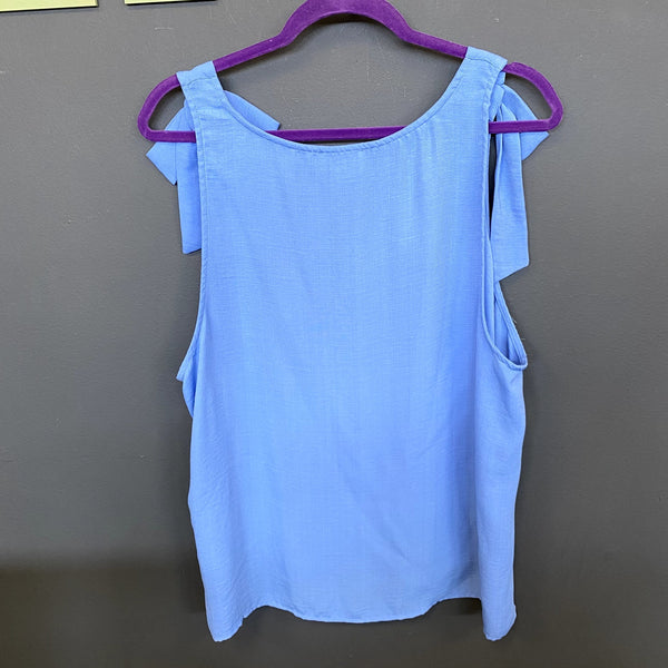 CeCe Light Blue Tie Shoulder V-Neck Blouse XL