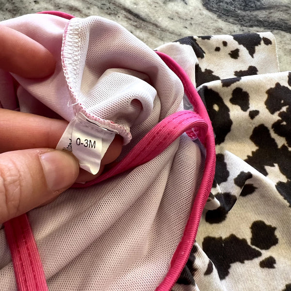 Pink + Cowprint Off Shoulder Kids One Piece Swimsuit Size 0-3 Mo