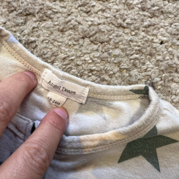 Angel Dear Sage + Teal Star Bamboo Convertible Footie 18-24 Mo