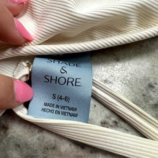 Shade & Shore Ivory Ribbed Bikini Top Size Small