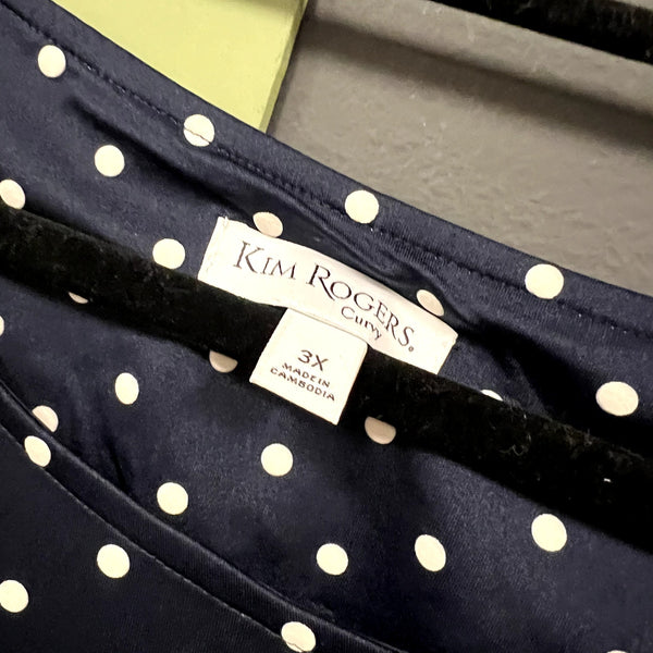 NWT Kim Rogers Navy Polka Dot Ruffle Top Size 3XL