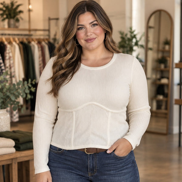 No Boundaries Women's Ribbed White Blouse Plus Size 3XL
